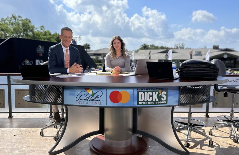 Jordan Levit talking with Golf Channel's Rich Learner at the Arnold Palmer Bay Hill Invitational